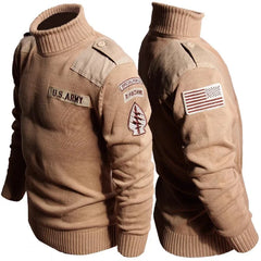 Military Sweater 100% Cotton Round Neck Tactical Knitted Pullover Vintage US Air Force Patch Casual Knitwear