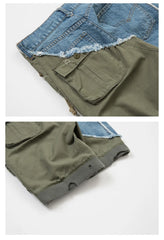 Old Ripped Workwear Fifth Pants Stitching Men's Overalls