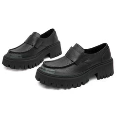 British Style Concise Thick High Heels Genuine Leather Shoes