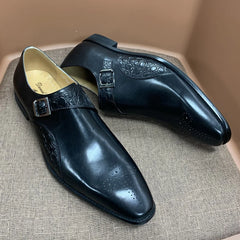 Luxury Alligator Print Handmade Genuine Calf Leather Monk Strap Shoes