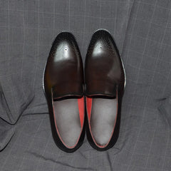 Italian Red Lining Loafers Genuine Leather Slip-on Shoes