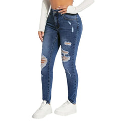 Elastic Waist Drawstring  Denim Jeans Fashion Skinny Slim Ankle-Length Pant