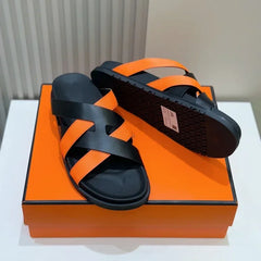 Limited Sale Cow Leather Brand Men's Summer Fashion Slippers Luxury All-match Flat Beach Shoes Flip Flops Factory Direct Sales