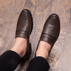 Brogue Carving Penny Loafers Slip on Leather shoes