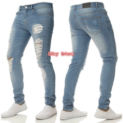 Cotton Stretchy Ripped Skinny Jeans Slim Fit Denim Pants