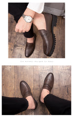 Brogue Carving Penny Loafers Slip on Leather shoes