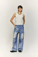 Retro Washed Worn Jeans  Straight Mopping Y2K Pants