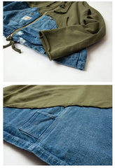 Denim Patchwork Sweatshirts Zipper Sleeve Pullover Hoodies