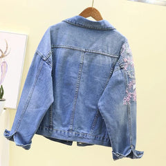 Embroidery Denim Short Jacket Applique Diamond Holes Coat