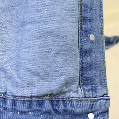 Embroidery Denim Short Jacket Applique Diamond Holes Coat