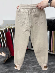 New Cotton Jeans Elastic Waist Harem Pants
