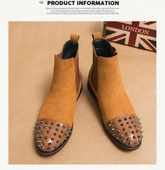 Handmade Chelsea Boots Flock Rivet Square Short Boots