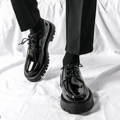 Thick Platform Black Leather Loafers Shoes