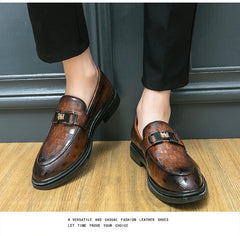 British Style New Emerald Pointed Leather Shoes Slip-On Loafer Black Hombre