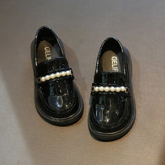 Leather Kids Black Loafers Slip-on Children