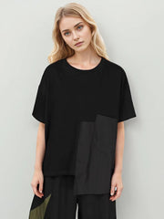 Round Neck Short Sleeve Solid PatchworkT Shirts