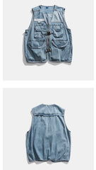 Vest High Street Casual Cargo Denim Vest V-neck