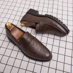 Brogue Carving Penny Loafers Slip on Leather shoes