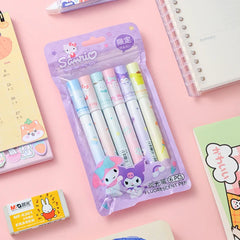 6Pcs Sanrio Highlighter Pen Set Kawaii Hello Kitty Kuromi Melody Cinnamoroll Art Fluorescent Markers Pens School Office Statione