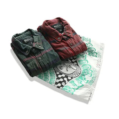 Workwear Plaid Washed Distressed Lapel Versatile Long Sleeve Shirt