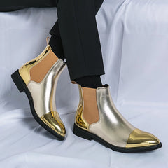 Gold Chelsea Boots PU Ankle Boots High Top  Golden Shoes