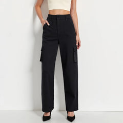 Pocket Natural Waist  Full Length Straight Daily Pants