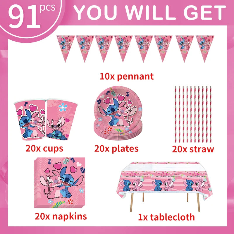 New Lilo And Stitch Birthday Party Decorations Supplies Stitch Balloon Paper Plates Cups Napinks Tablecloth Baby Shower For Girl
