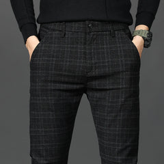 Plaid Trousers Slim Pants Gray Stripe