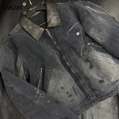 Heavy Duty Washed Vintage Leather Collar Jacket