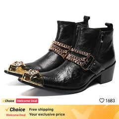 Ankle Boot Genuine Leather Mens Chelsea Crocodile Pattern