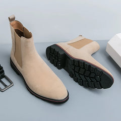 Handmade Chelsea Boots Flock Rivet Square Short Boots