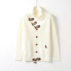 High-neck Sweater Knitted Thick Wool Button Top Retro Slim Fit