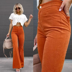 Slim Casual Female New Solid Mid-waist Street Long Flare Clothing