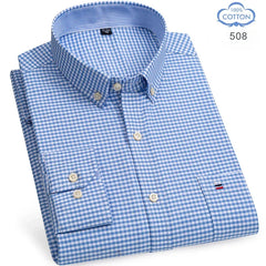 100% Pure Cotton Oxford Long Sleeve  Plaid Shirt