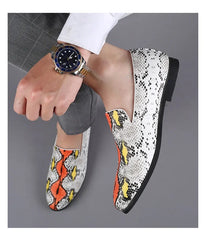 Classic Snake Pattern Loafers Breathable Leather Men's Footwear