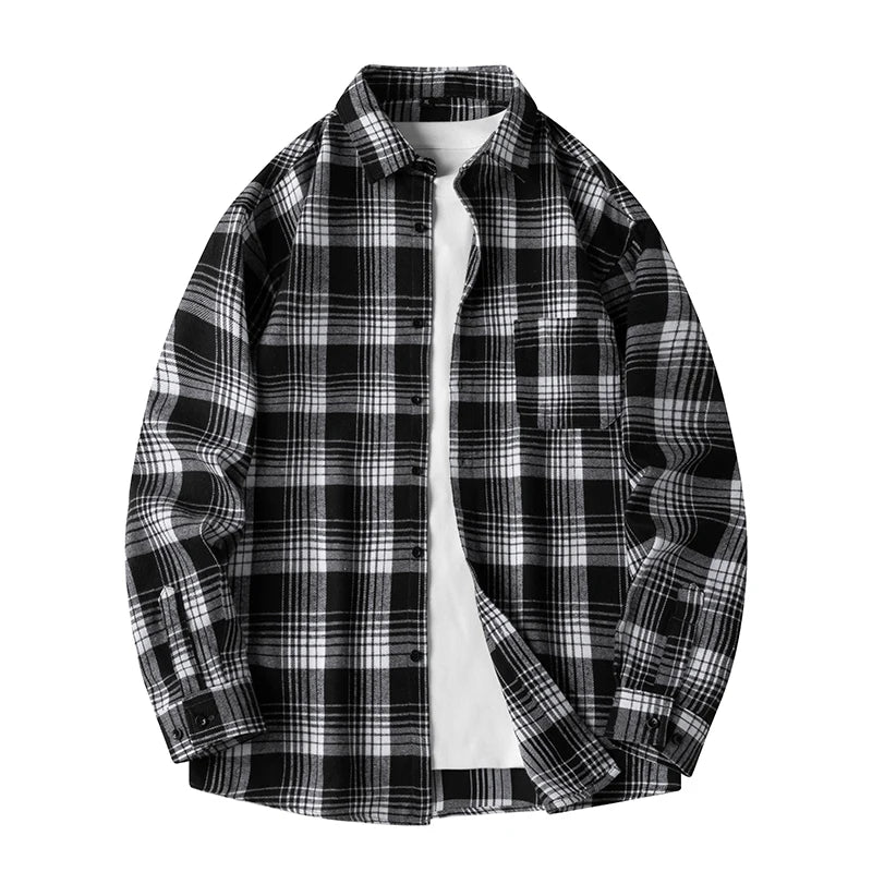 Plaid Flannel Sleeve Blue Loose Shirt