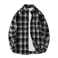 Plaid Flannel Sleeve Blue Loose Shirt