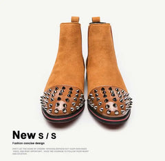 Handmade Chelsea Boots Flock Rivet Square Short Boots