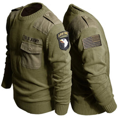 Military Sweater 100% Cotton Round Neck Tactical Knitted Pullover Vintage US Air Force Patch Casual Knitwear