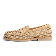 Mesh with leather Loafers  Slip On Penny Loafers Hollow Out Breathable Slip On Flat Shoes