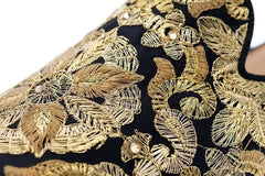 Half Loafers Luxury  Floral Embroidery Canvas Slippers