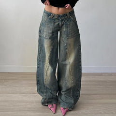 Vintage Washed Loose Fit Jeans Casual Denim Pants
