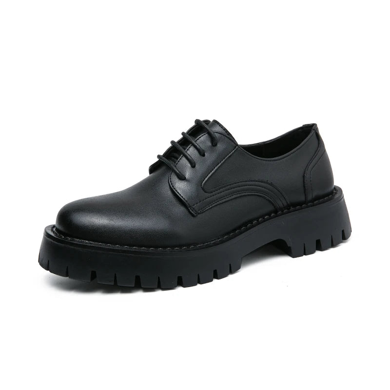 Thick Platform Black Leather Loafers Shoes