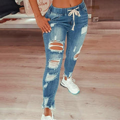 Stretch Skinny Ripped Hole Washed Denim Pants