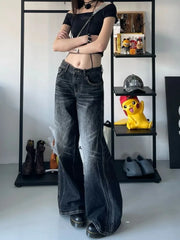 Vintage Embroidery Black Jeans Women