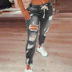 Stretch Skinny Ripped Hole Washed Denim Pants