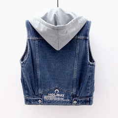Hooded Vests Jean Short Waistcoat Large Size Cotton Zipper Denim Vest