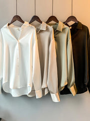 Overshirt Satin Female Clothing Elegant Style Luxury Designer Blouse