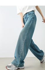Cotton Jeans Pants Straight Vintage Denim High-waist Full-length Pockets Trousers