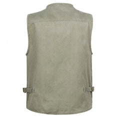 Sleeveless Cotton Vest with Many 16 Pockets  Waistcoat